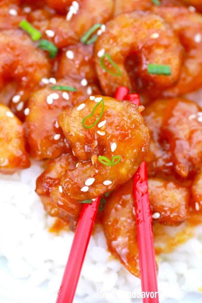 honey orange firecracker shrimp with rice