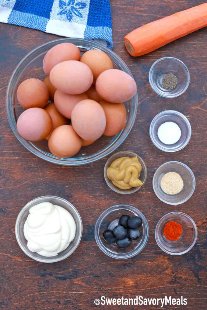 ingredients in bowls on a wooden table