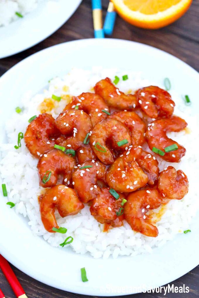 orange shrimp with rice