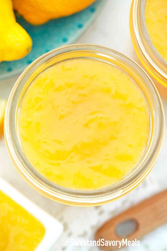 close photo of lemon curd in a jar