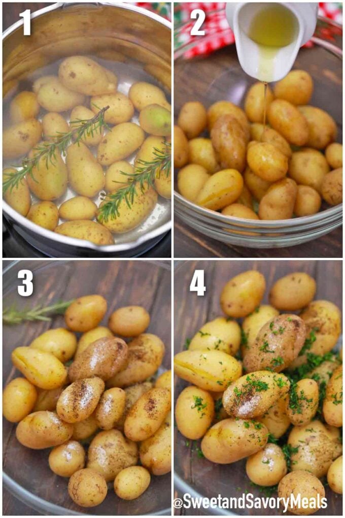 photo collage of steps how to make boiled potatoes