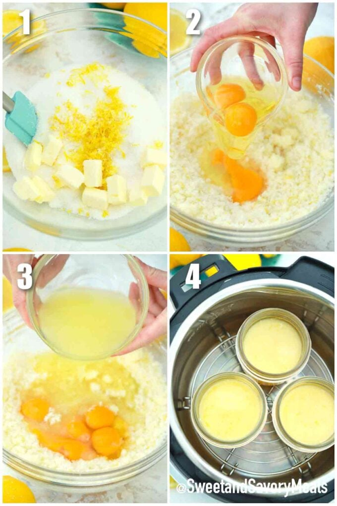photo collage of steps how to make lemon curd