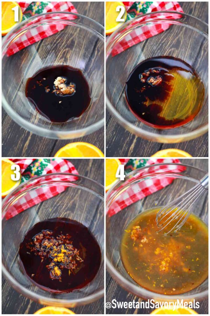 photo collage of steps how to make orange sauce