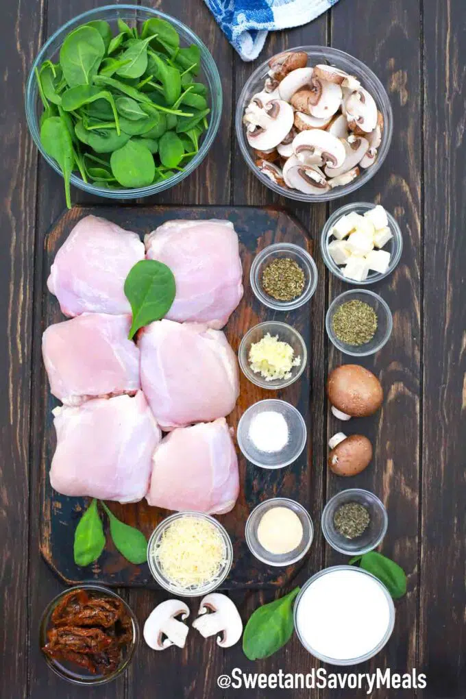 ingredients arranged on a wooden table
