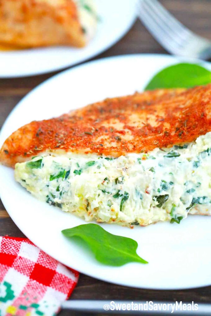 air fried stuffed chicken breast with a creamy spinach filling