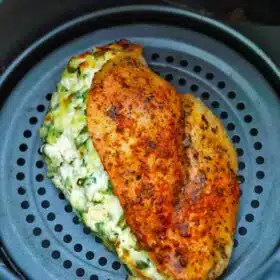 air fryer stuffed chicken breast with a creamy spinach filling