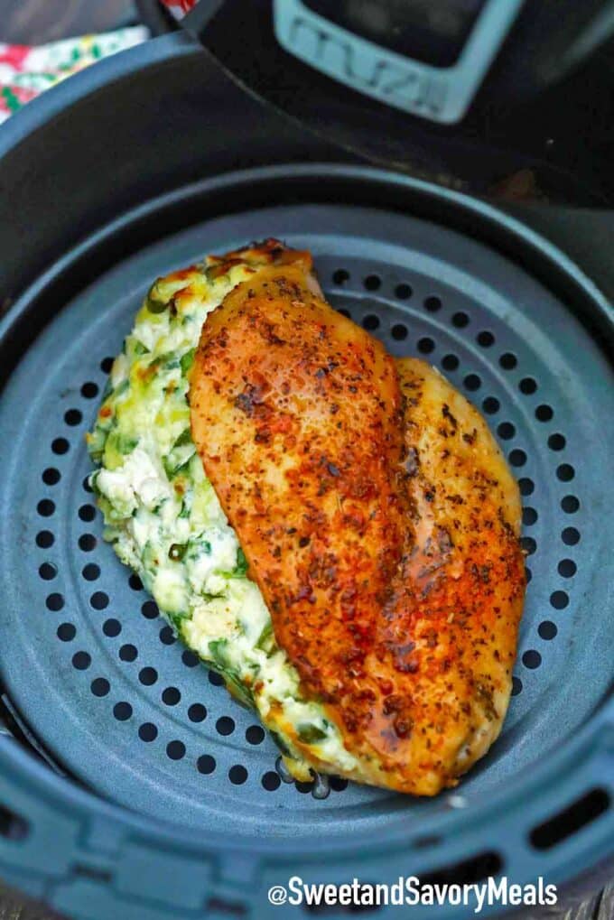 air fryer stuffed chicken breast with a creamy spinach filling
