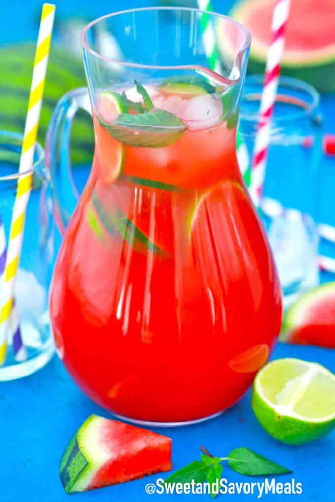 a pitch of how to make boozy watermelon lemonade
