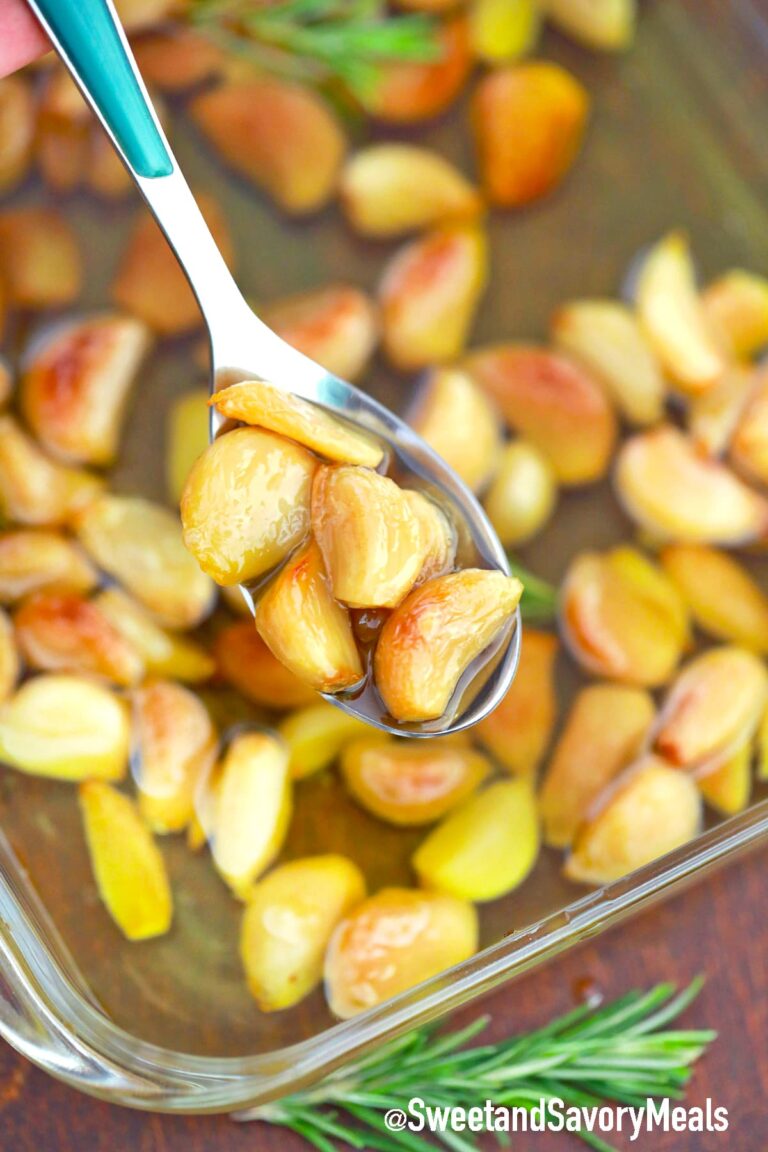 roasted garlic confit on a spoon