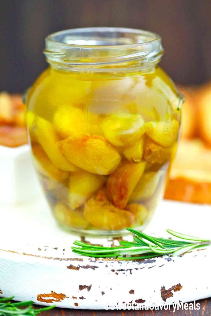 a jar of homemade garlic oil
