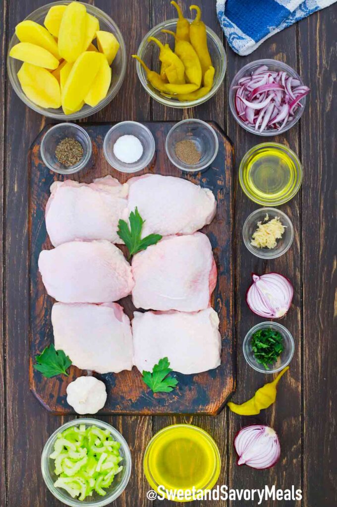 chicken thighs and other ingredients on a table