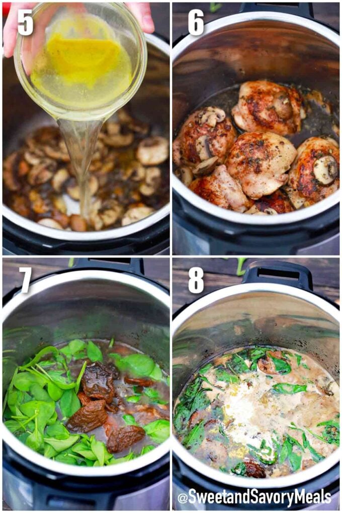 photo collage of how to make the sauce for instant pot tuscan chicken