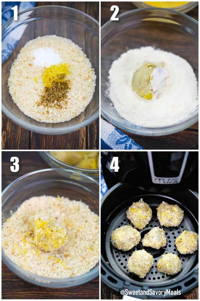 photo collage of steps how to make air fryer artichokes