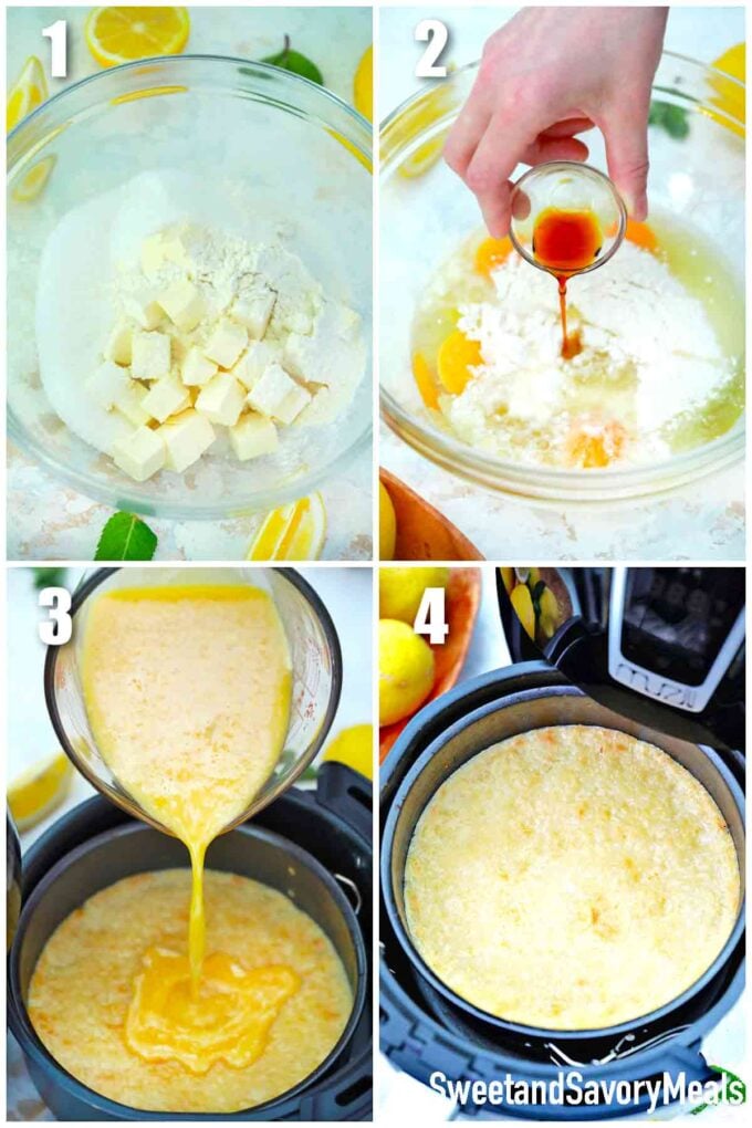 photo collage of steps how to make air fryer lemon squares