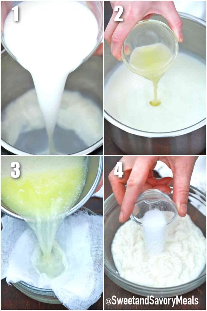 photo collage of steps how to make instant pot ricotta