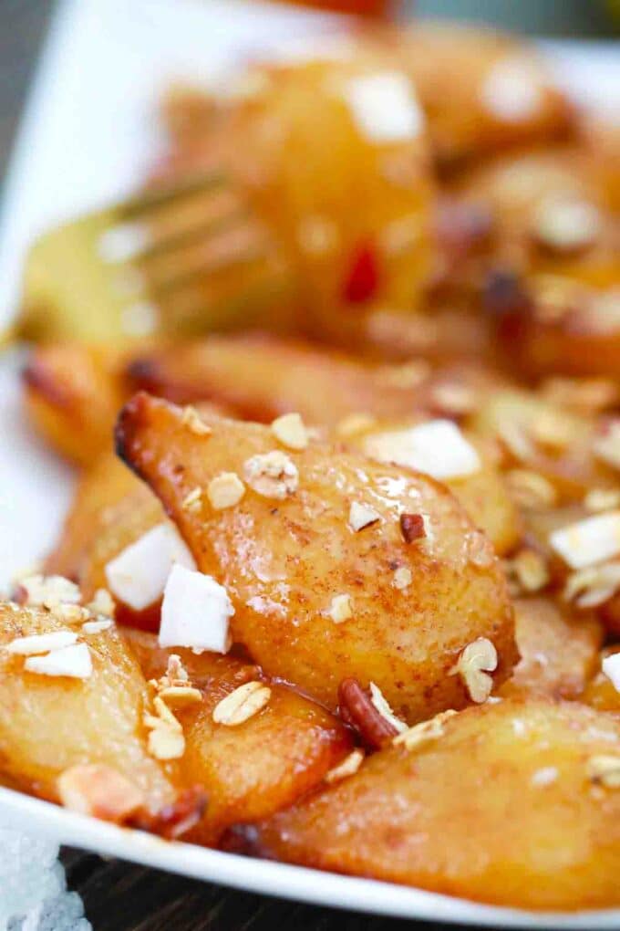 a plate of caramelized air fried pears
