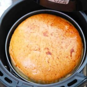 air fryer bread in a pan in the air fryer basket