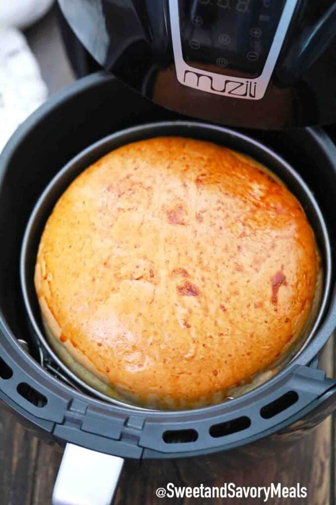 air fryer bread in a pan in the air fryer basket