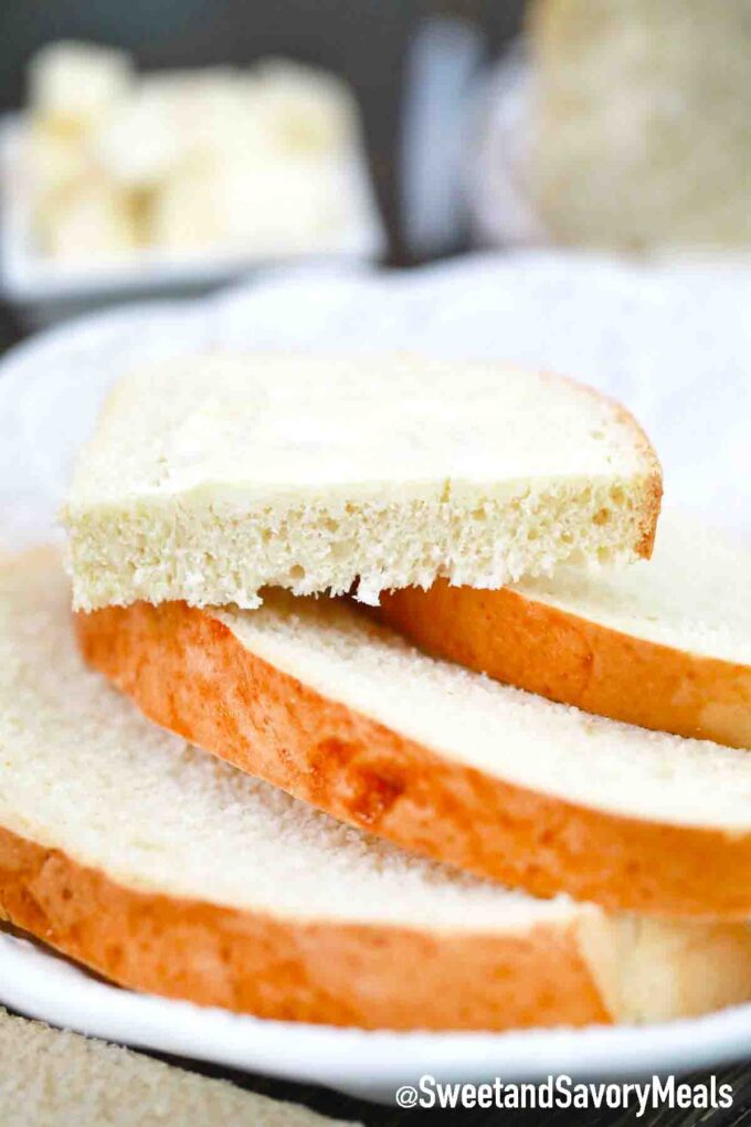 slices of homemade white bread with butter