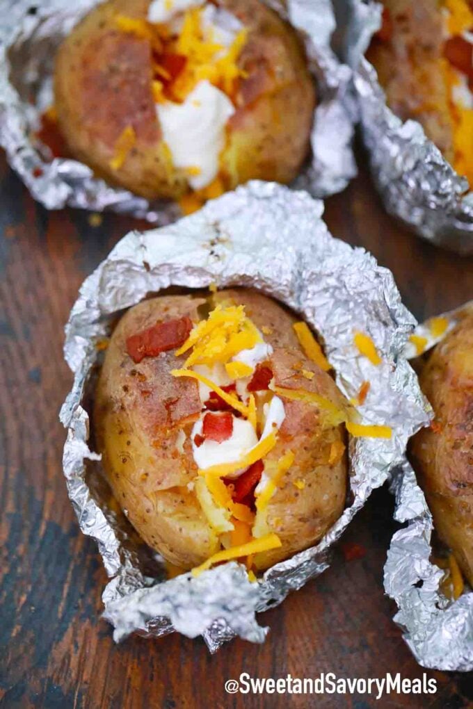 stuffed potatoes covered in foil
