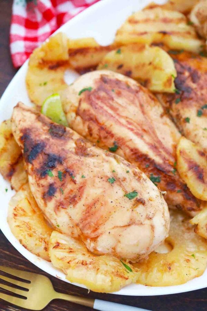 platter of grilled pineapple chicken