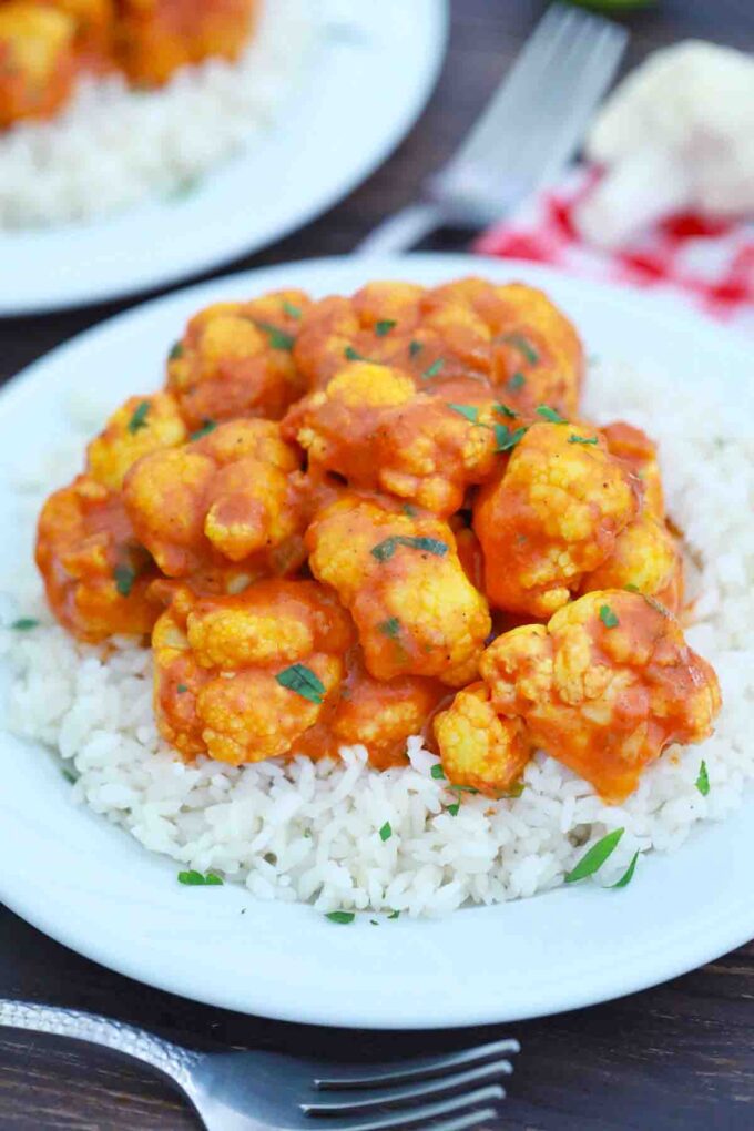 indian coconut butter cauliflower on top of rice