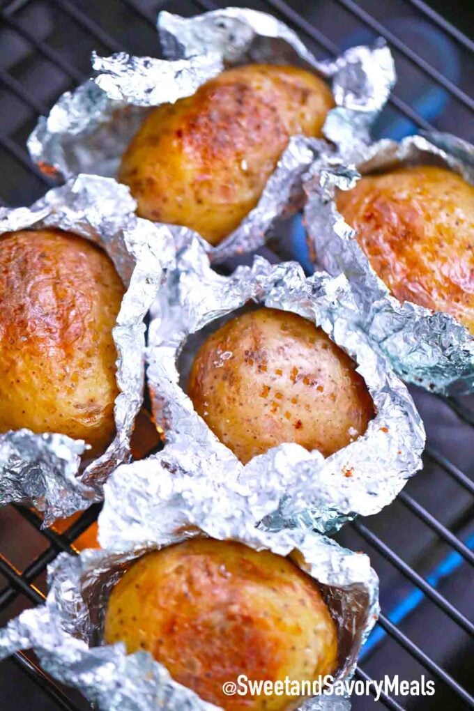 baked potatoes on the grill