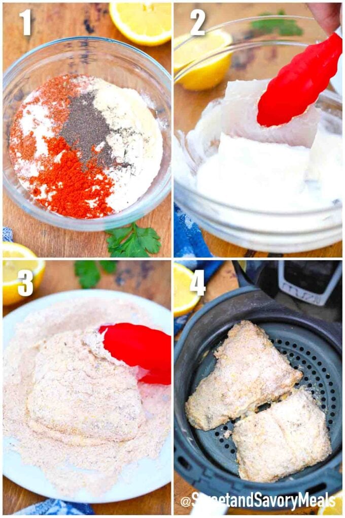 photo collage of steps how to make steps how to make air fryer crispy fish