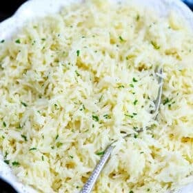 fluffy stick of butter rice in a bowl
