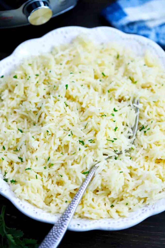 fluffy stick of butter rice in a bowl