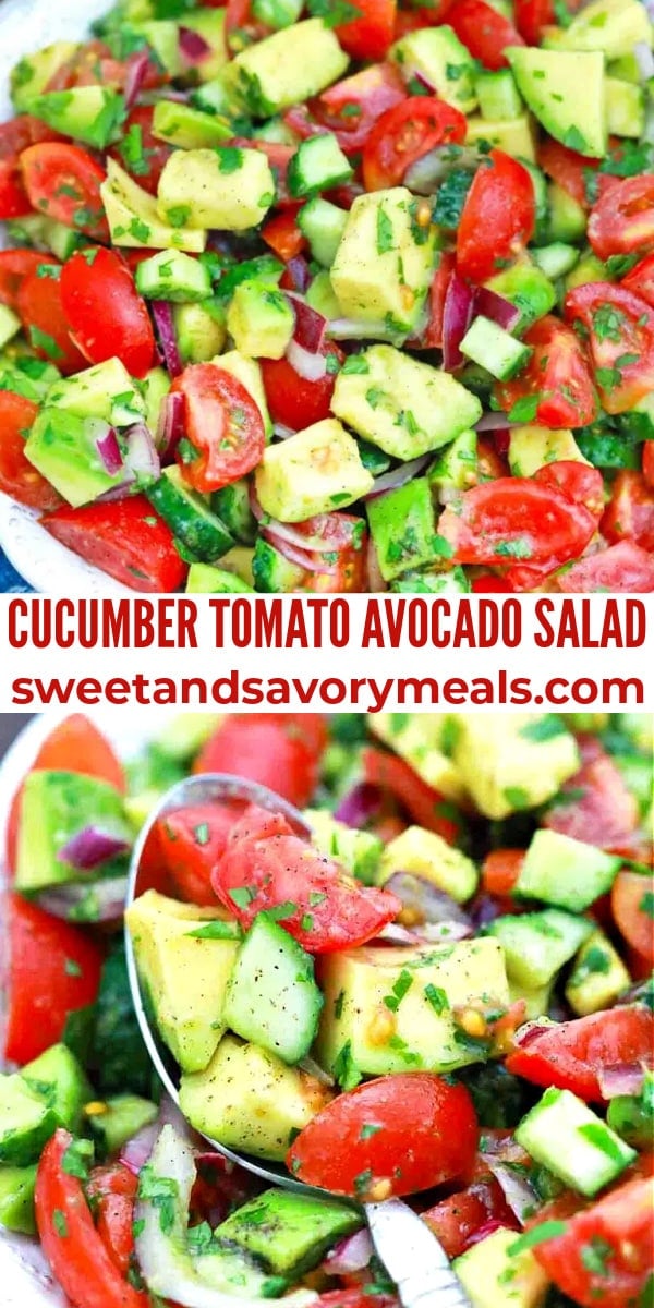 easy cucumber tomato avocado salad pin
