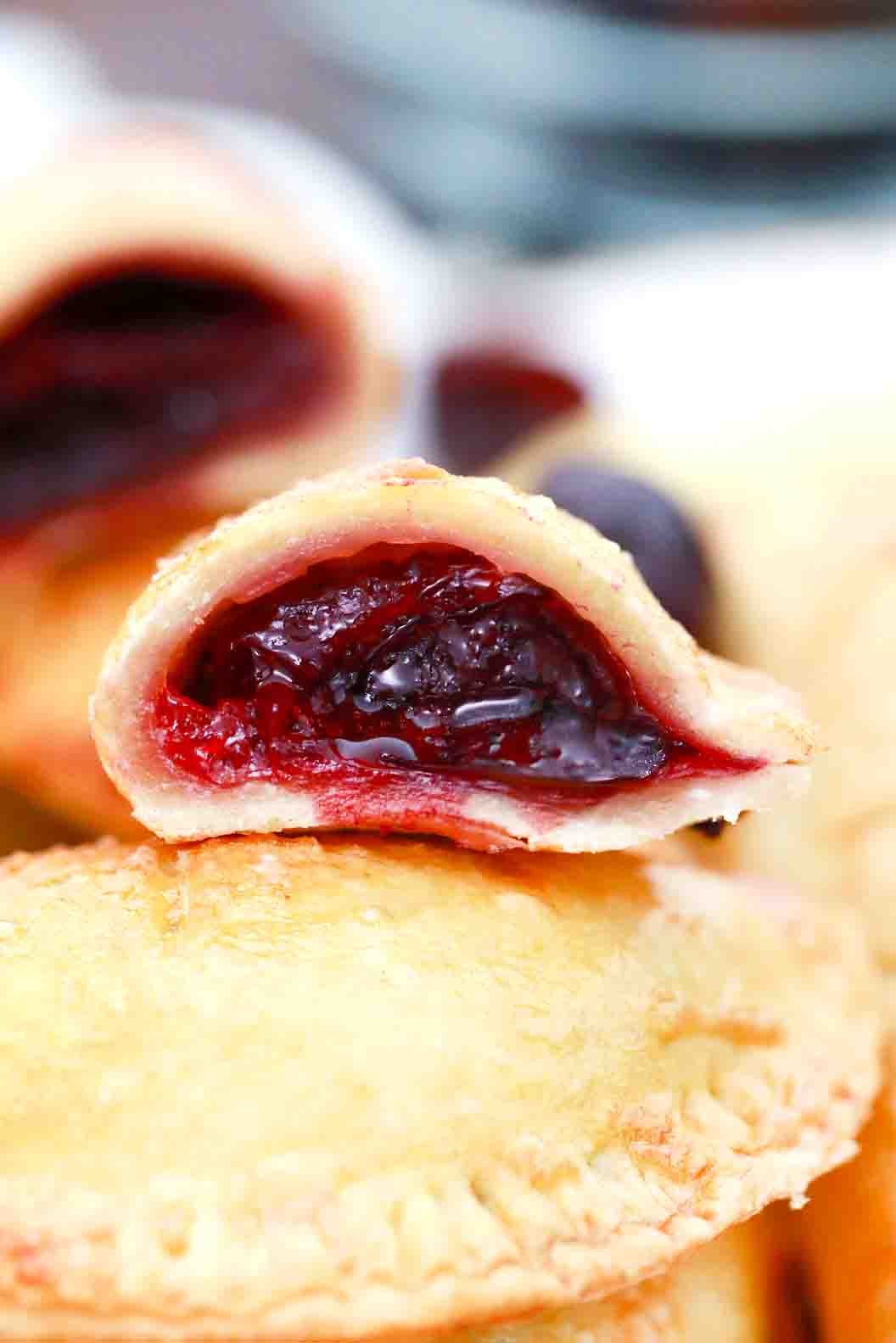 air fryer cherry hand pie cut in half