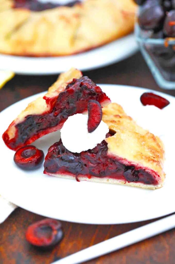 slices of cherry galette with ice cream