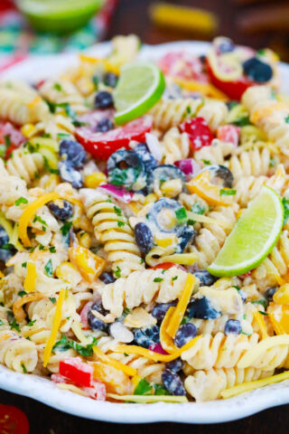 Homemade Southwest Ranch pasta salad with rigatoni.