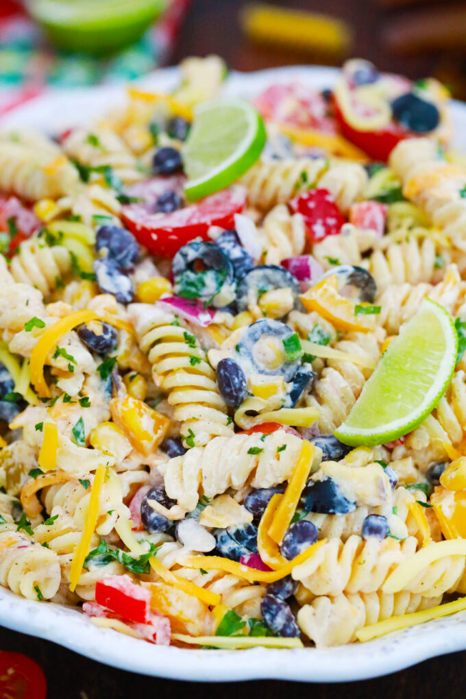 Homemade Southwest Ranch pasta salad with rigatoni.