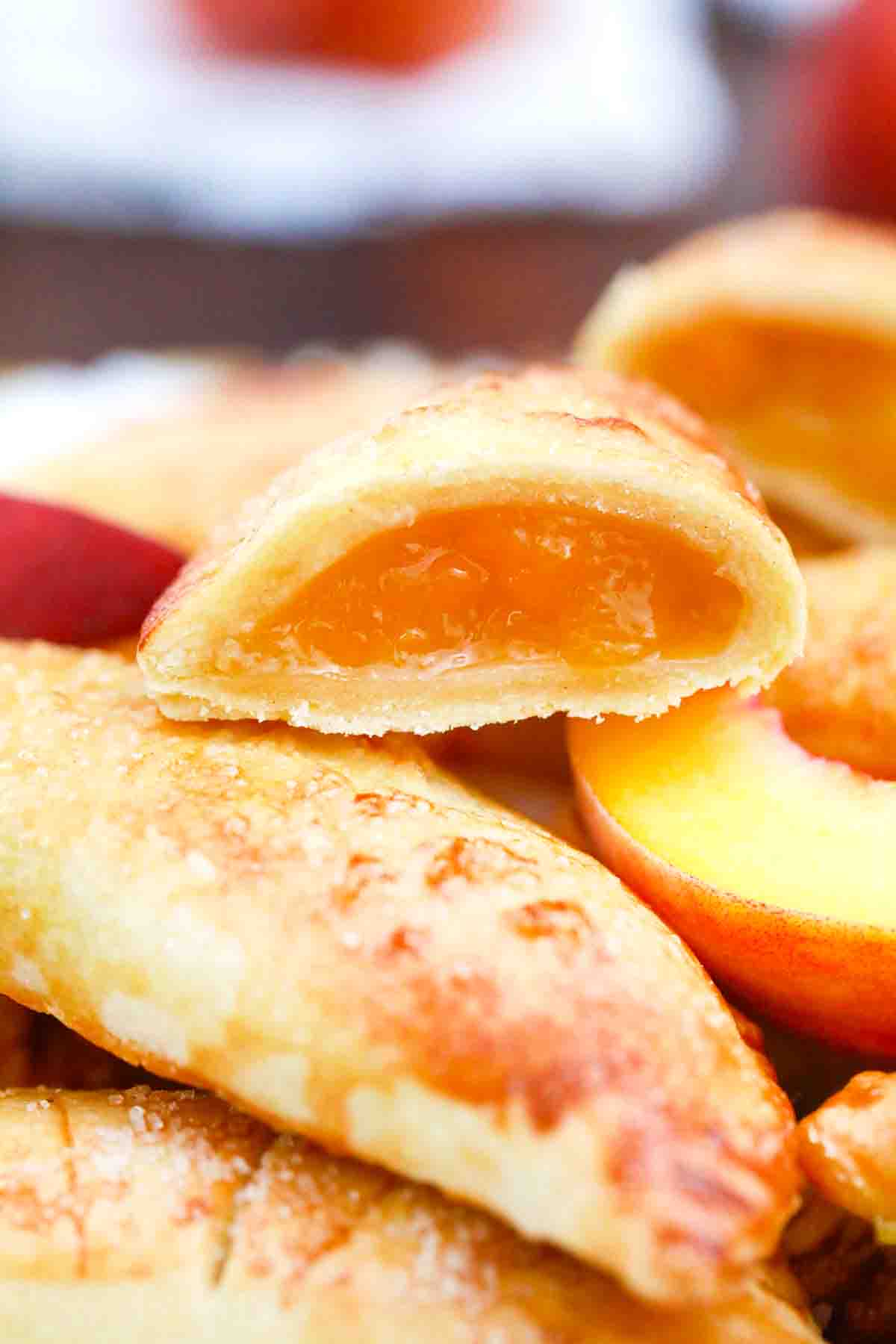 center cut peach hand pie showing the peach pie filling