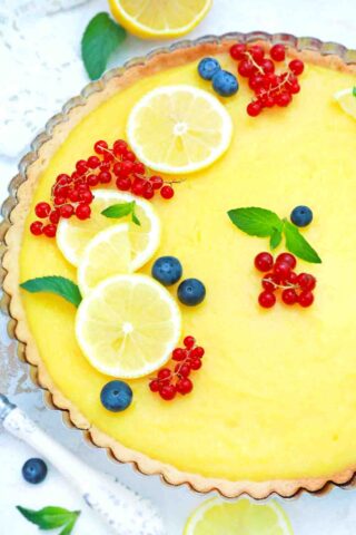 overhead shot of homemade lemon tart