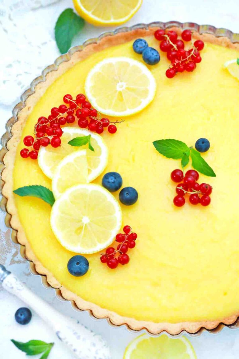 overhead shot of homemade lemon tart