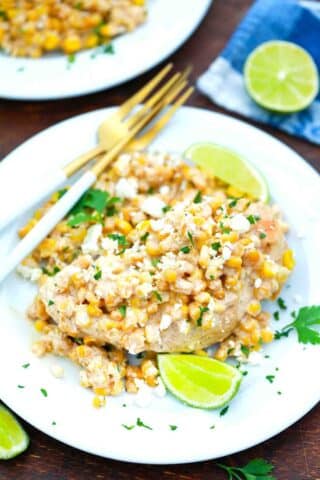 mexican street corn chicken on a plate