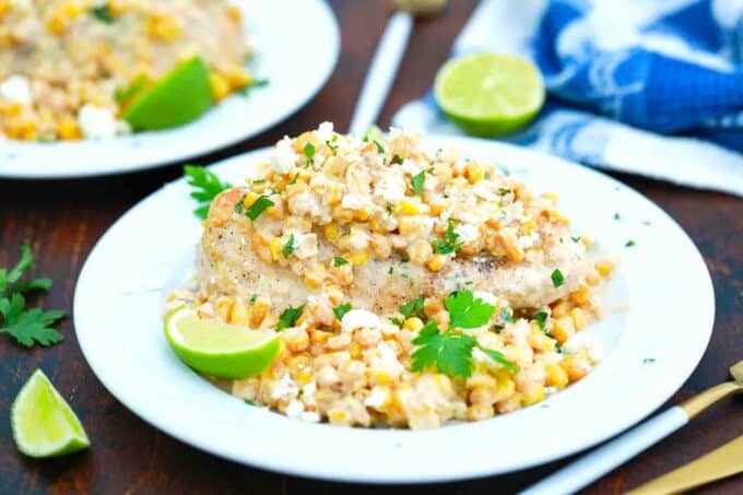 chicken breast topped with mexican street corn