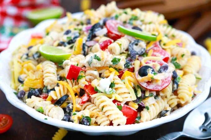 horizontal photo of southwest ranch pasta salad