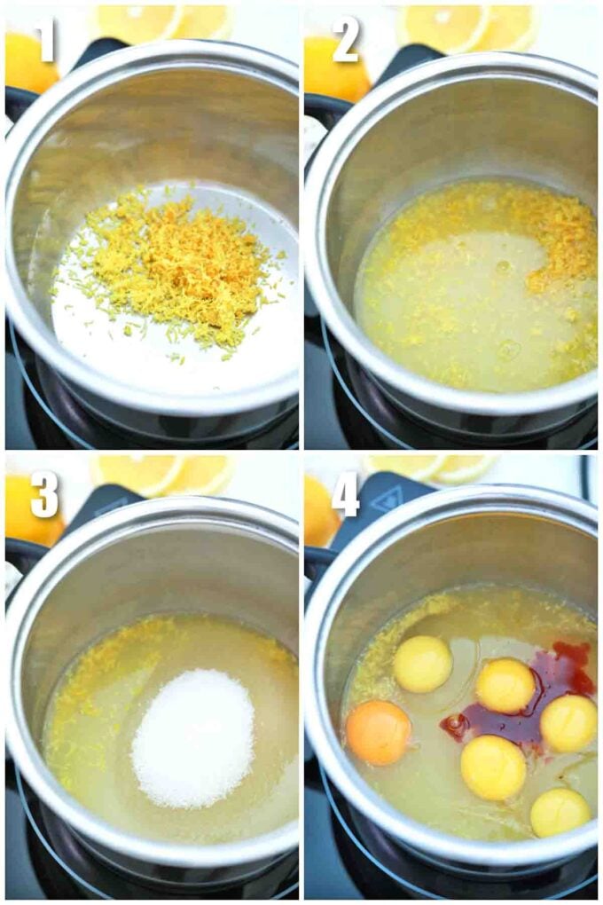 photo collage of steps how to make lemom curd