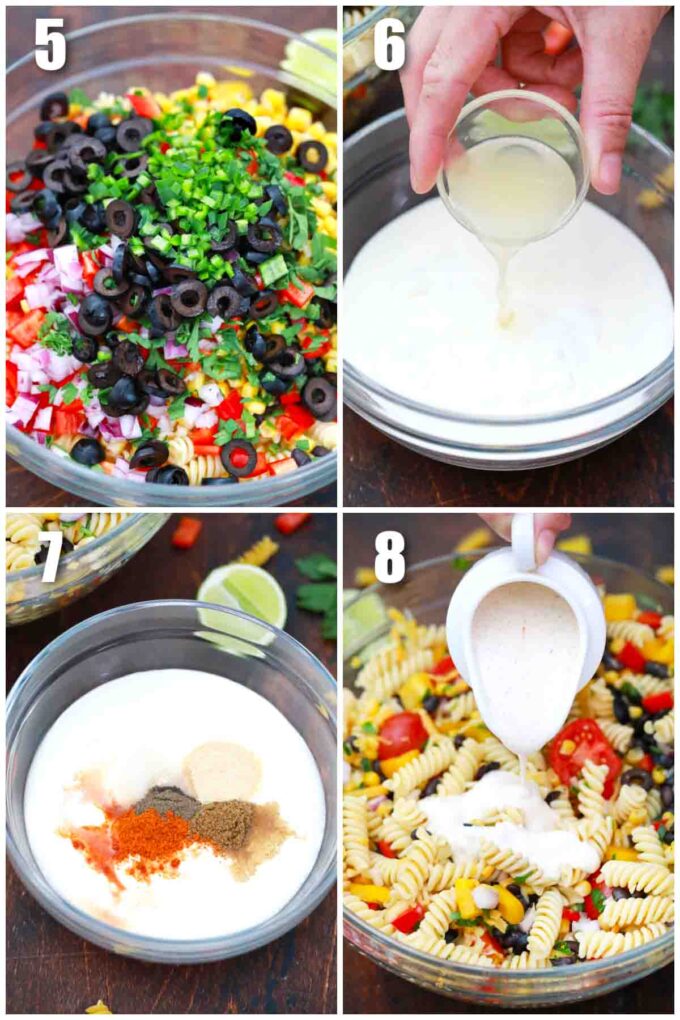 photo collage of steps how to make southwest pasta salad