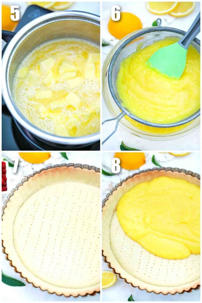 photo collage of steps to make lemon tart