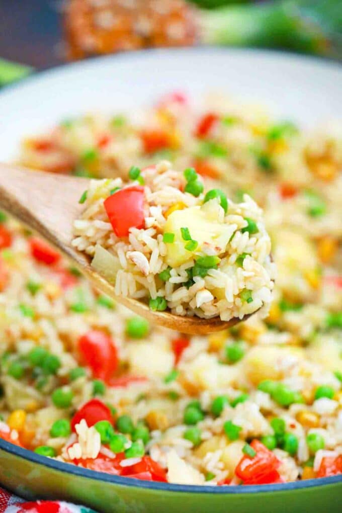 a spoonful of vegetarian pineapple fried rice