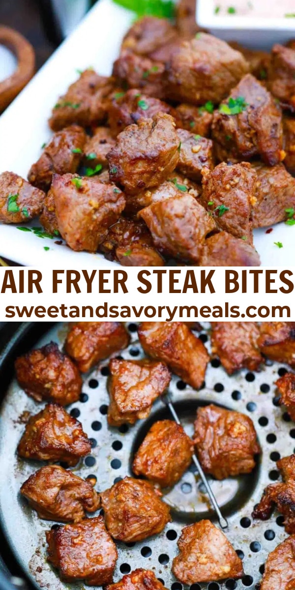 easy air fryer steak bites pin