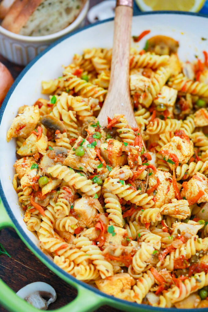 Warm Indian curry pasta salad.