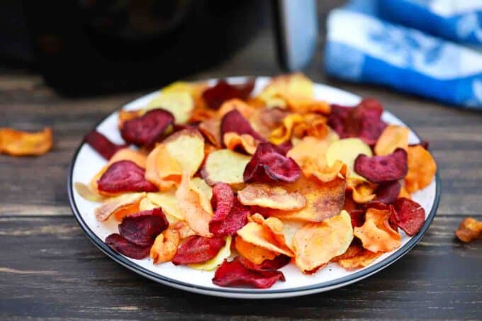 a plate of air fryer veggie chips