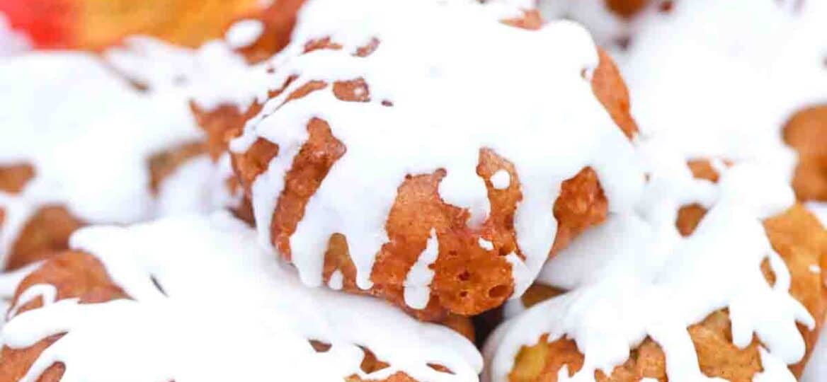 a platter of apple fritter with glaze