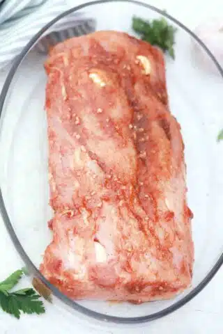 pork loin in a baking dish